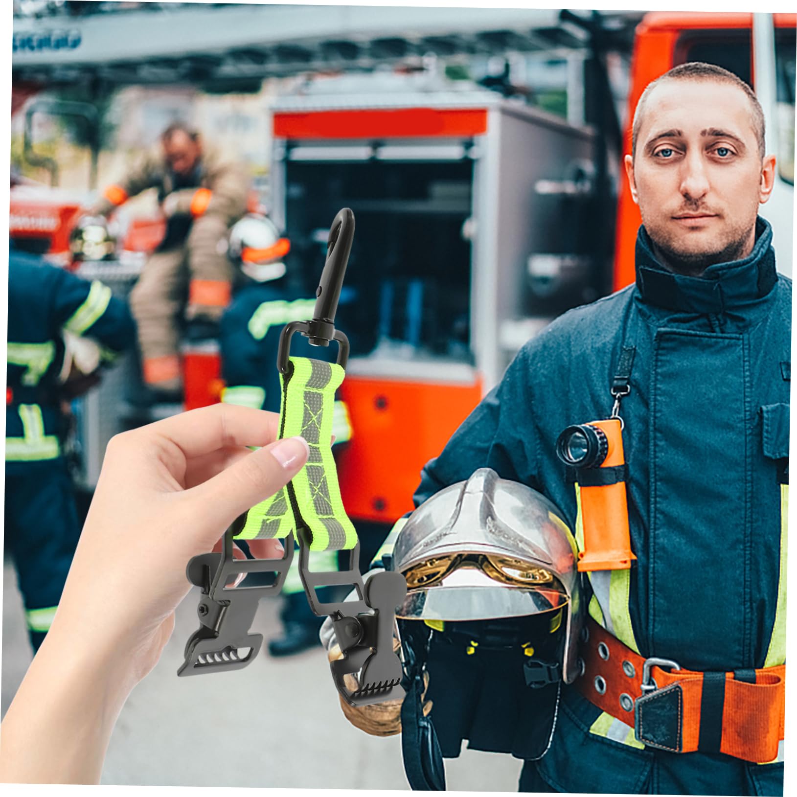 Lot de 2 Pinces à Sangle de Pompier Robustes avec Design Réfléchissant en Polyester et Fer, Attaches Pratiques pour Ceinture, pour Pompiers et Techniciens