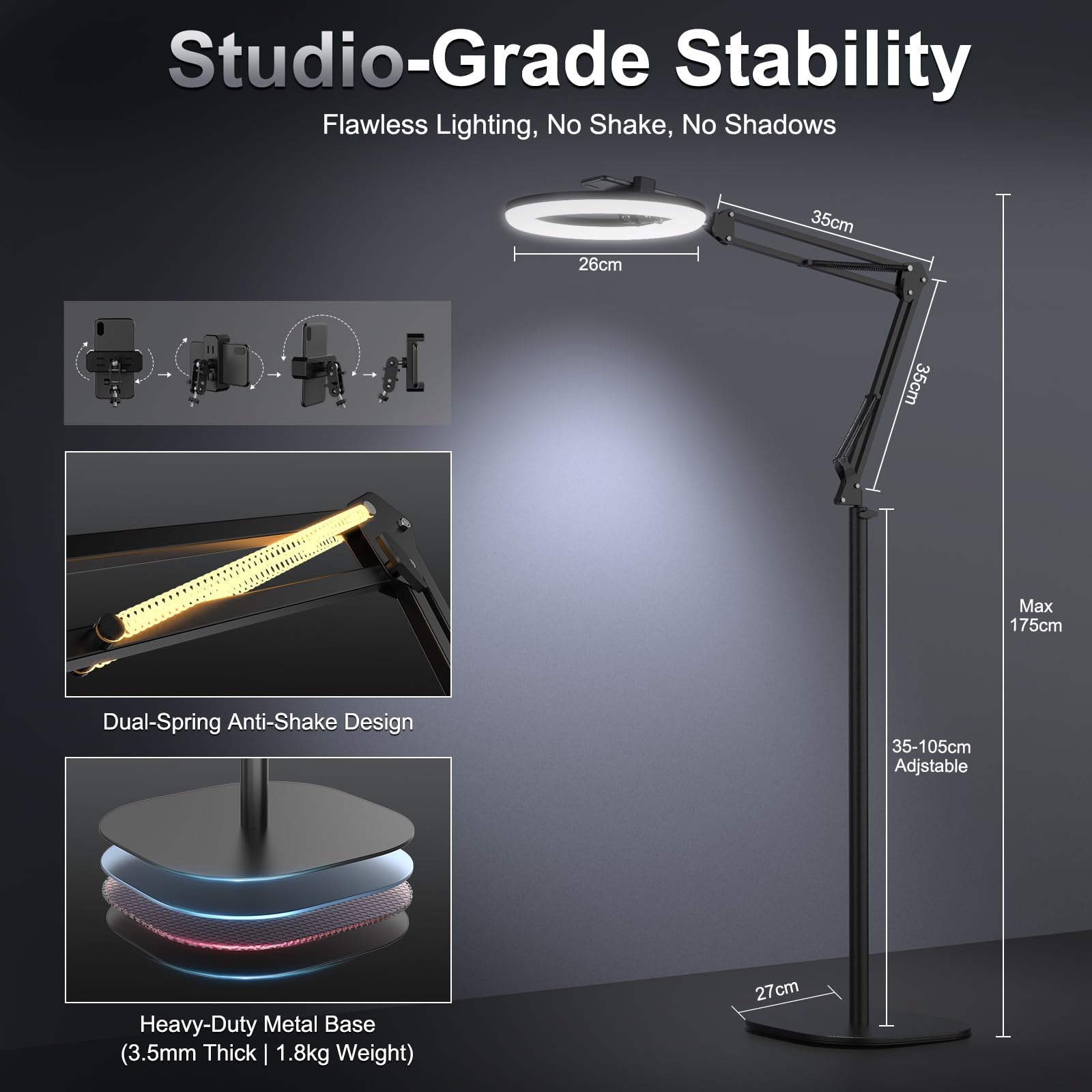 Anello Di Luce Led Da 6" Con Treppiedi & Supporto Per Cellulare Per Stream - 9