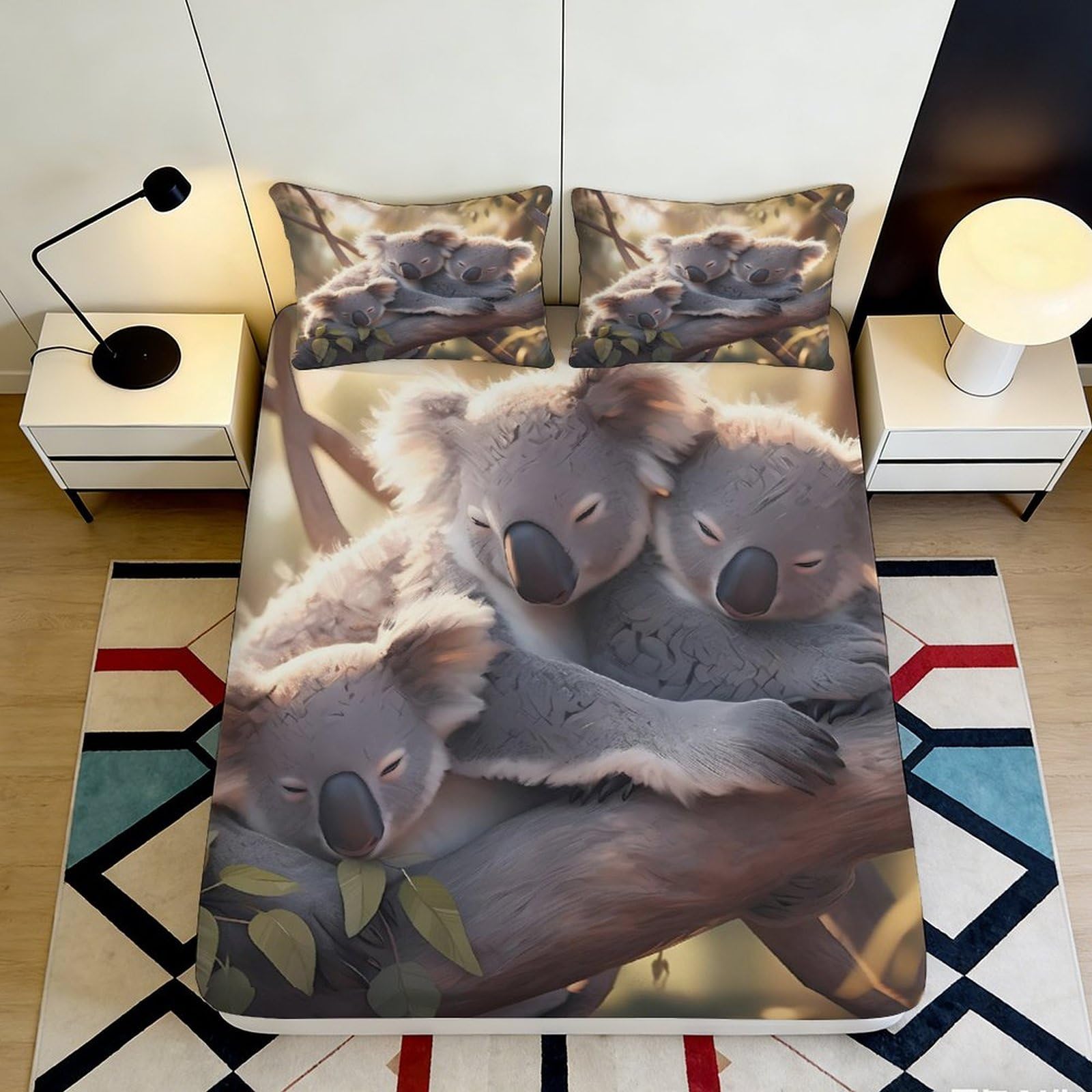 Pnayamiorkfel Style-5 3D Printed Koala Family Fitted Sheet Microfiber Soft Anti-Slip Bed Cover For Bedroom Guest Room Dorm Decor 90X200x25cm