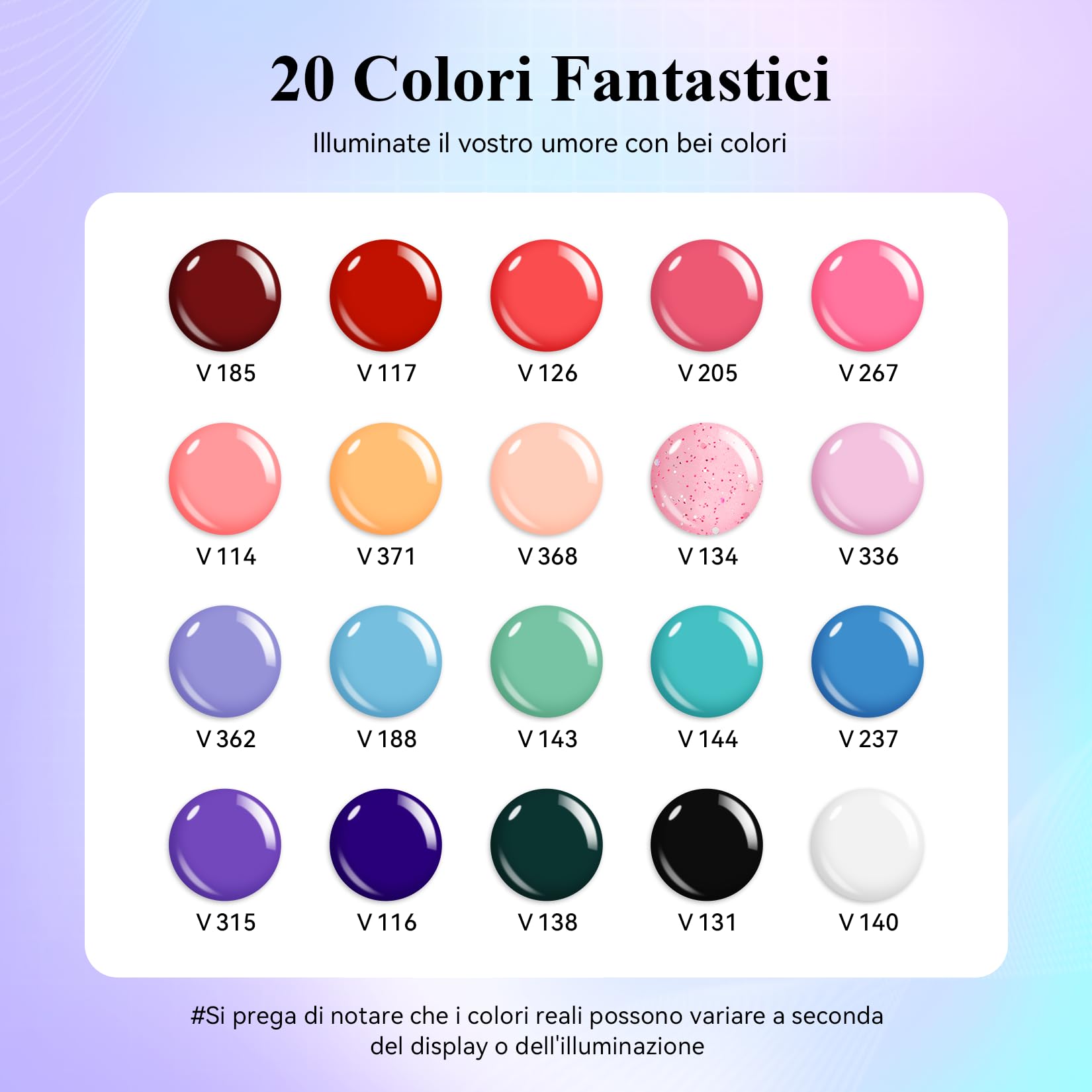VANREESA Kit Semipermanente Unghie, 20 Colori Smalto Semipermanente Unghie con Lampada per Unghie 36W U V/LED, Kit Unghie Gel Completo con Base e Top Coat Set Manicure per Principianti
