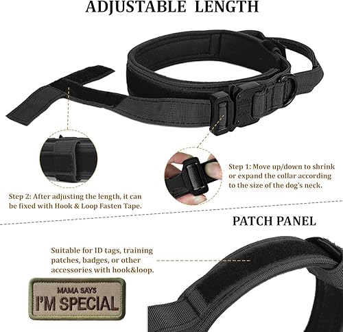 Miniatura 3 de Collar táctico para perro con asa, collar militar para perro, collar de entrenamiento ajustable, collar de nailon suave y hebilla de metal