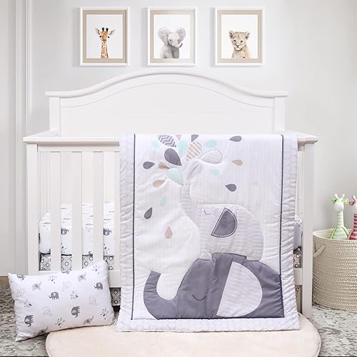 Miniatura 3 de JISEN Juego de ropa de cama para cuna de bebé de 4 piezas para niñas y niños, juego de edredón suave para cuna con edredón, sábana, funda de