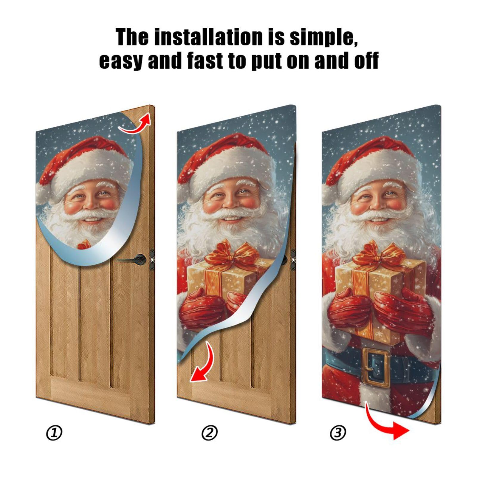 FLildon Happy Santa Claus Christmas Door Cover Decoration, Party Accessory Porch Decor for Festive Ornament Room Door Covers 36 x 98 Inch