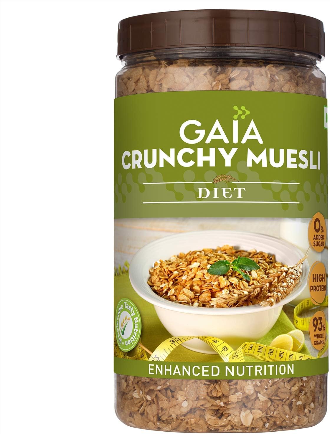 GAIA Crunchy Diet Muesli - Low-Calorie, Protein Rich, High-Fiber Muesli Cereal Serves As A Healthy And Nutritious Breakfast Option With Zero Added Sugar. 1Kg Jar Pack - No Added Flavor