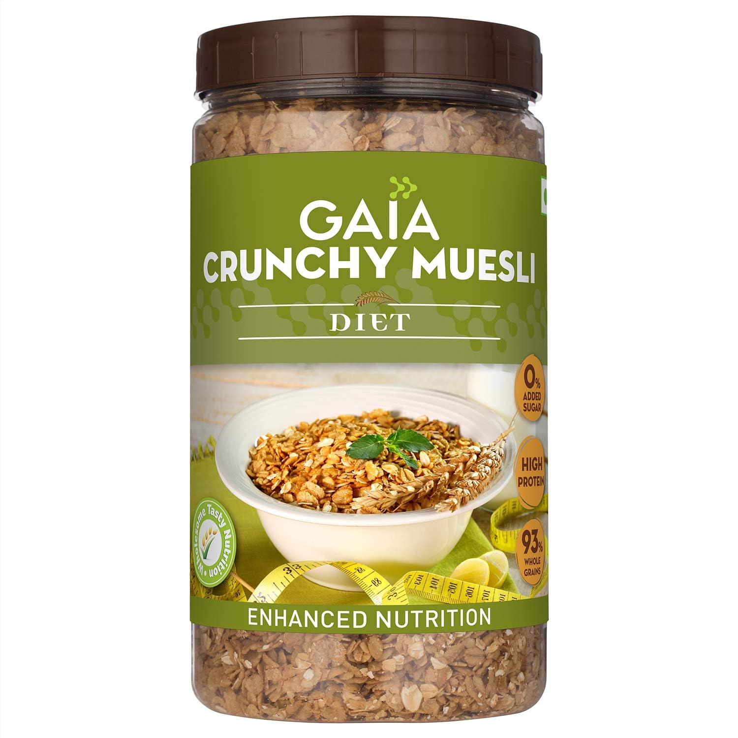 GAIA Crunchy Diet Muesli – Low-Calorie, Protein Rich, High-Fiber Muesli Cereal Serves As A Healthy And Nutritious Breakfast Option With Zero Added Sugar. 1Kg Jar Pack – No Added Flavor