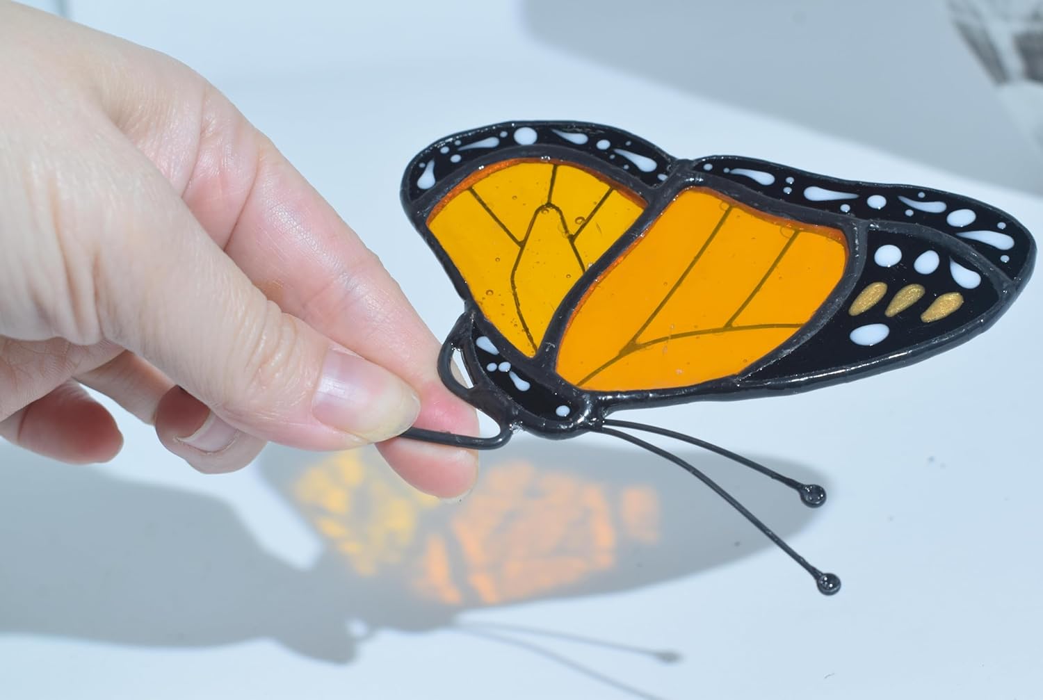 Lolitarcrafts Stained Glass Butterfly Monarch Suncatcher for Pot Plant Decoration,Gift for Women Light Catcher Sun Room Decor Village Style - Image 6