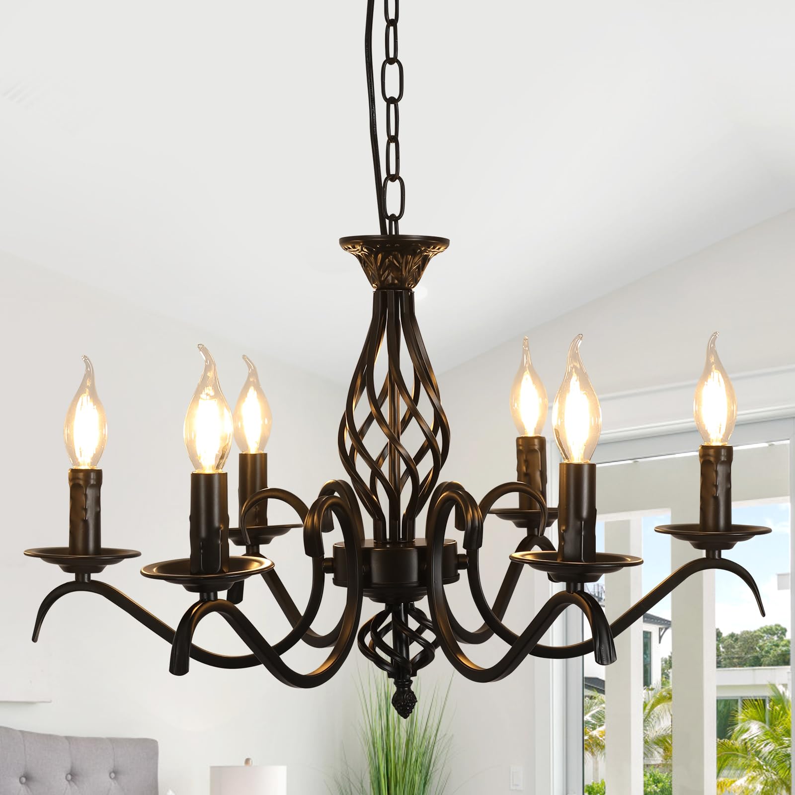 Comely Candle Chandelier Pendant Light Modern Ceiling Lamp 6 Lights, Black