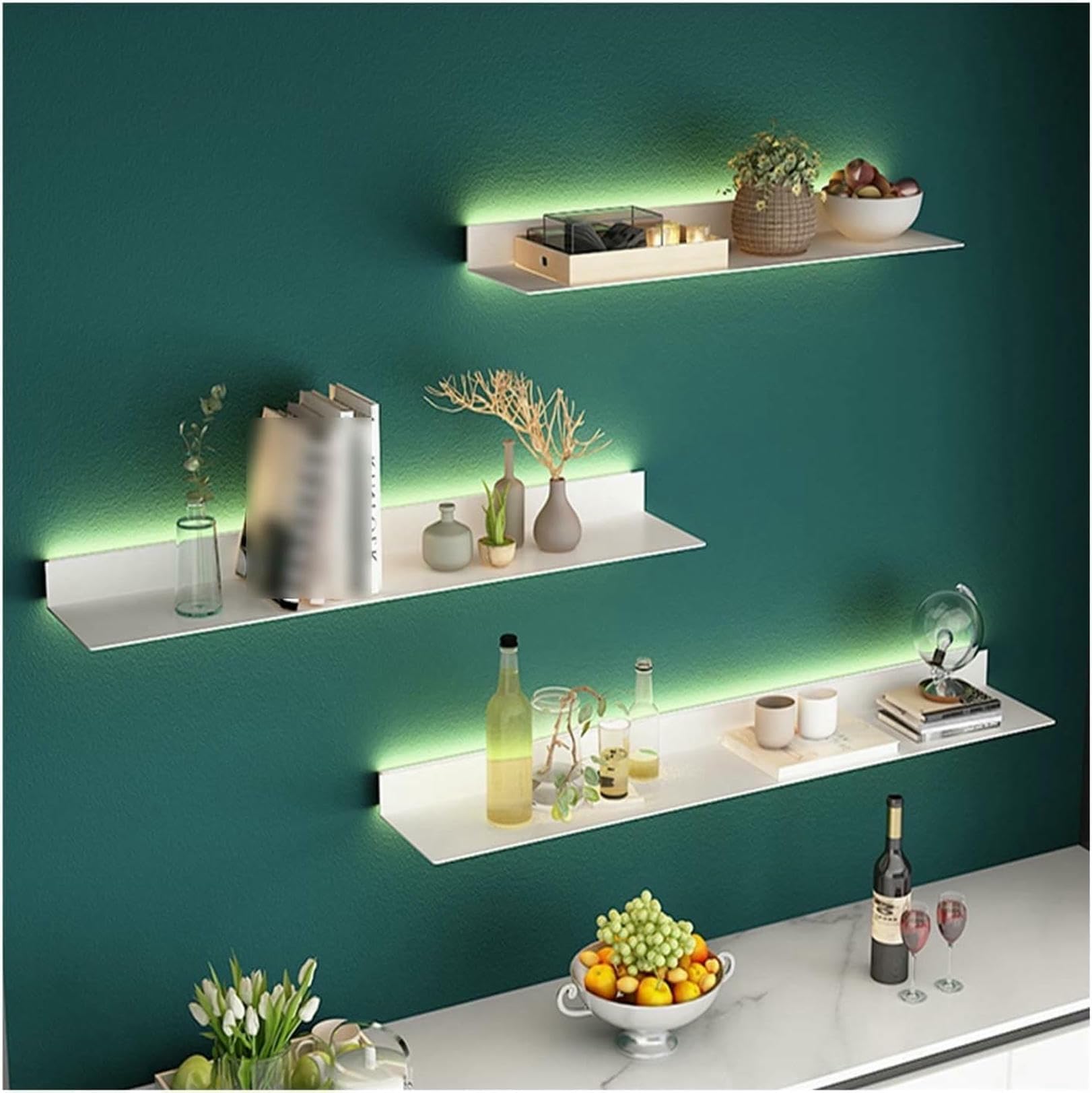 Étagères murales flottantes avec lumières LED pour salle de bain chic