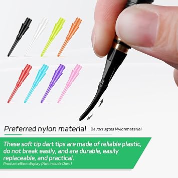 CyeeLife 2BA Thread Soft Tip Dart Points - Plastic Dart Tips - 100/1000 Pack Premium Replacement Dart Accessories