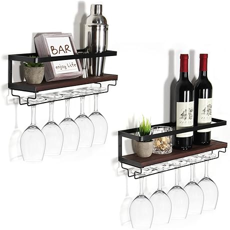 B4Life Wall Mounted Wine Glass Rack with Stemware Hanger for Home Bar Kitchen
