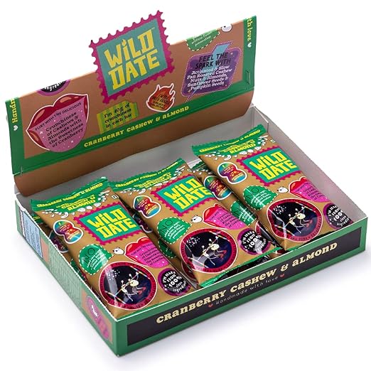 WILD DATE - Snack Bar | Cranberry, Cashew & Almond | 40g of Crunchiness of Cashews & Almonds, The Sweetness of Cranberry, Sunflower Seeds & Pumpkin Seeds | 100% Clean Ingredients | Pack of 6 Bars