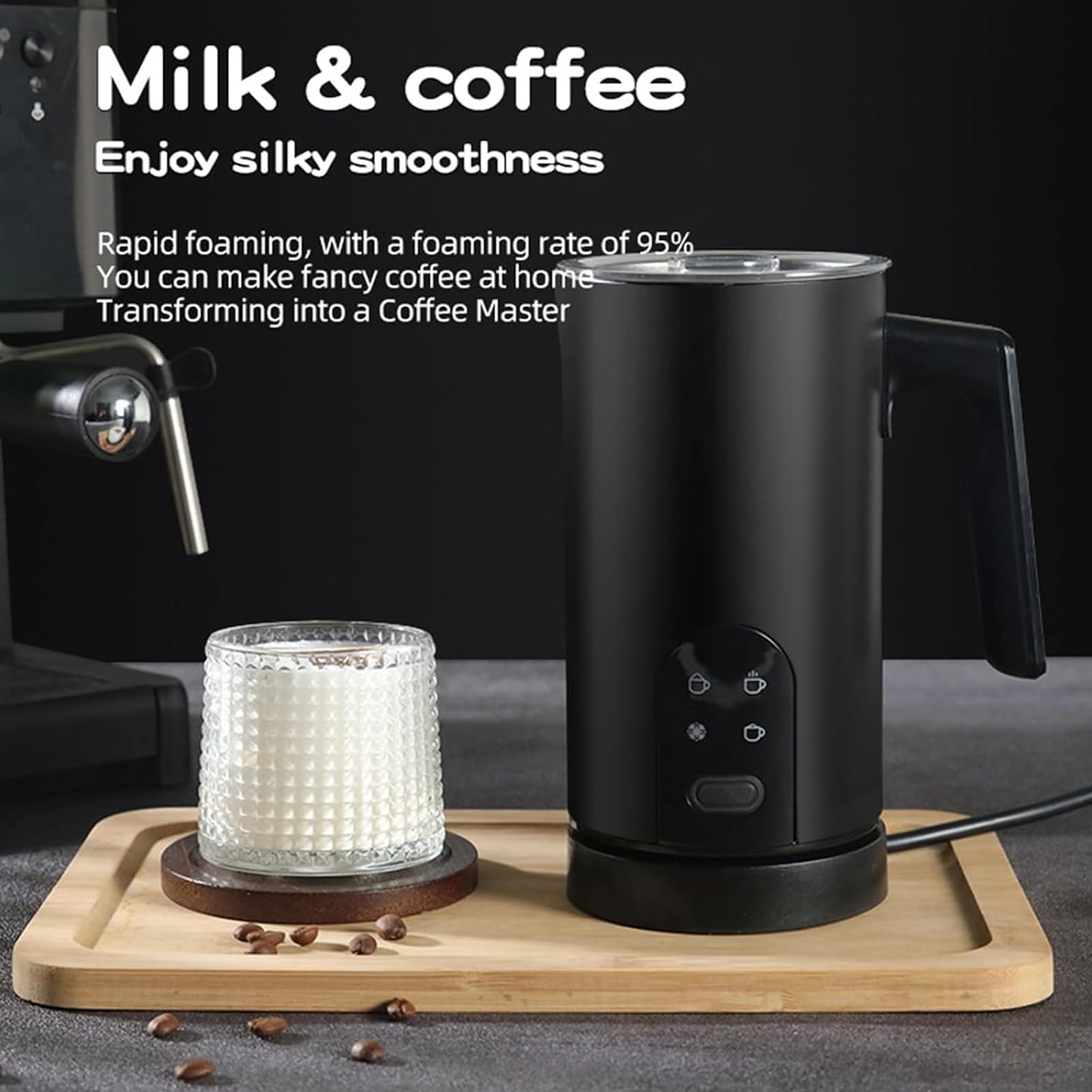 Elektryczny Spieniacz Do Mleka, Spieniacz Do Kawy Na Gorąco I Na Zimno O Pojemności 590 Ml Z 4 Trybami, Cicha Praca, Parowiec Do Mleka Do Latte, Cappuccino I Macchiato white Knobs
