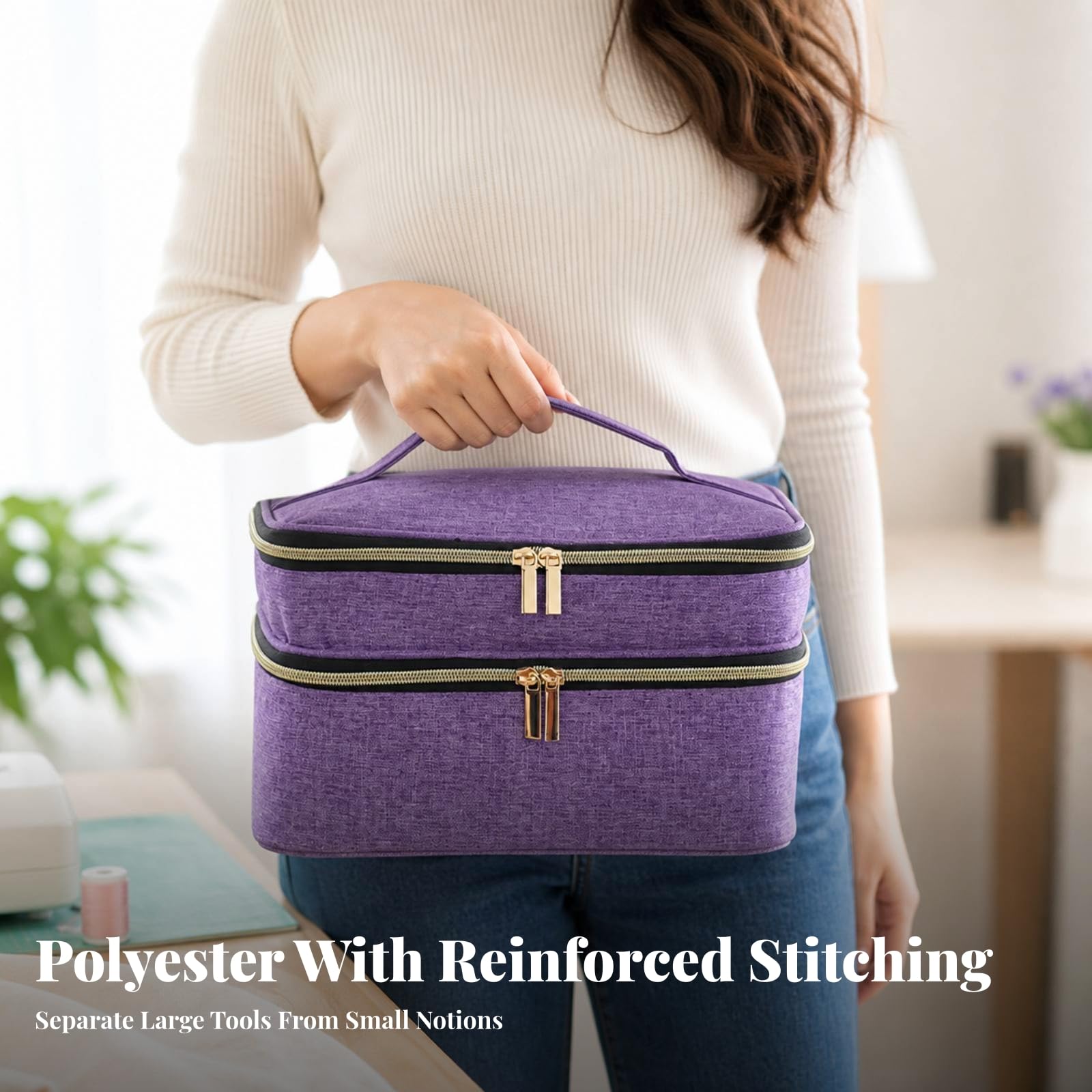 Bolsa Costura con Divisores Extraíbles Estructurado Organizador Portátil Útiles Costura Ligero para Sastres Avanzados, Hogar, Morado