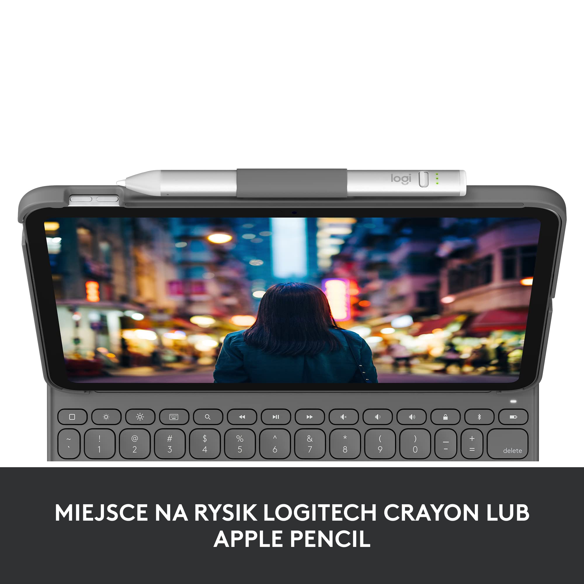 Logitech Slim Folio, etui z klawiaturą do iPada 10. gen. i A16 ze zintegrowaną klawiaturą bezprzewodową Bluetooth, QWERTY układ US international - Szary