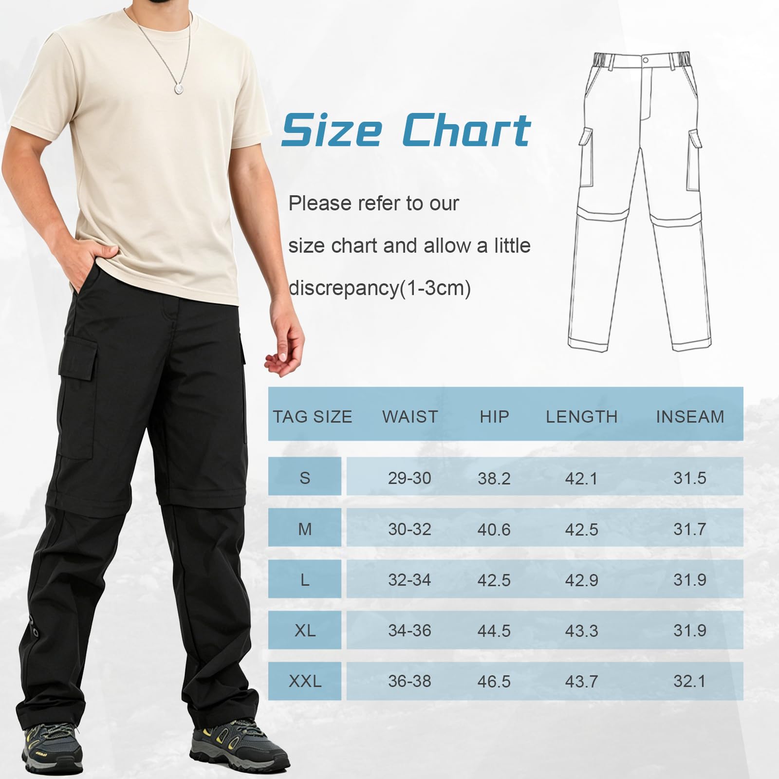 Pantalones de Caminata Secos rápidos para Hombres Convertibles en Pantalones Cortos Pantalones de Carga Ligeros