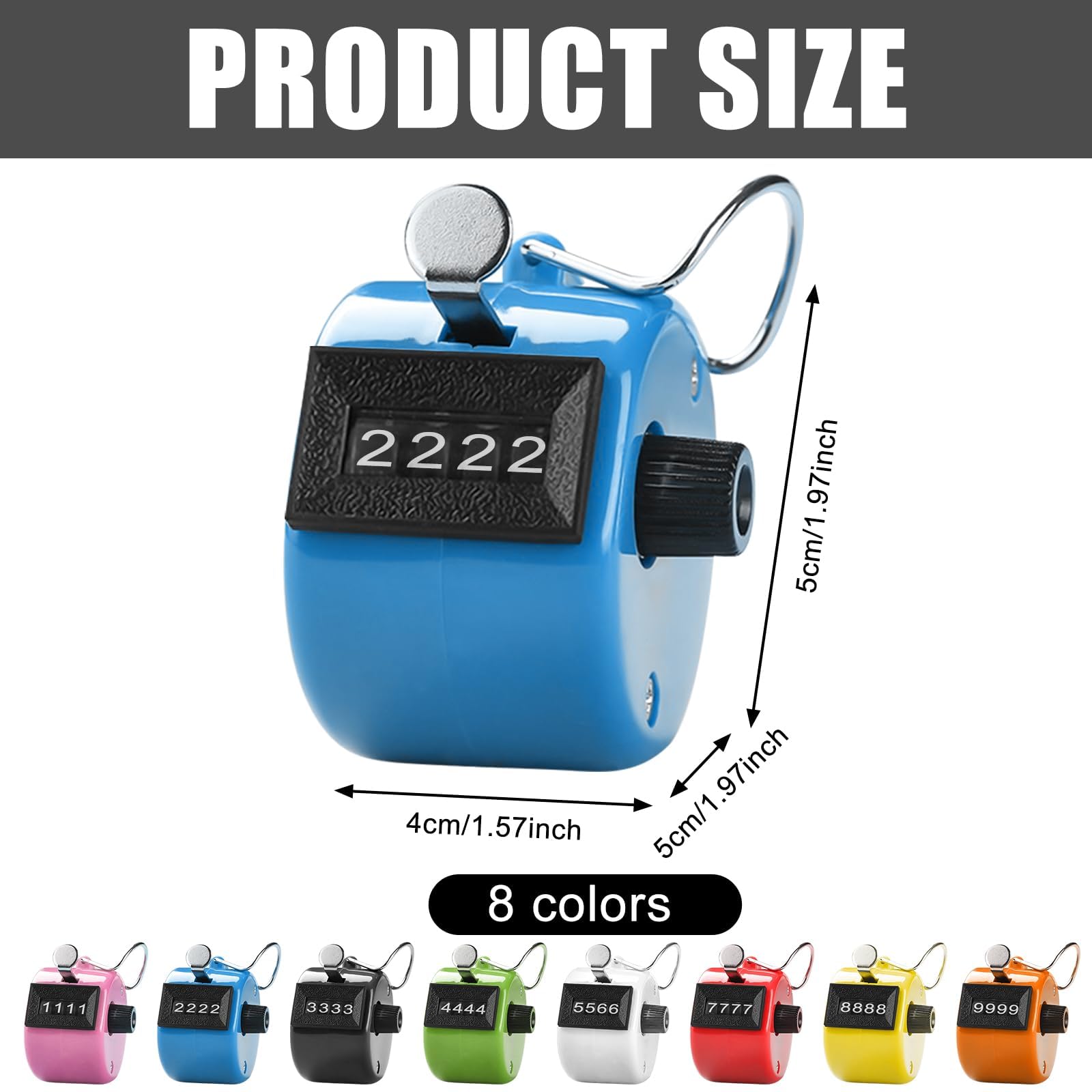 GOMETY 8 manual counters, 4-digit ABS tally counter – mechanical counter for people, coaching, golf, knitting row counter (8 colors)