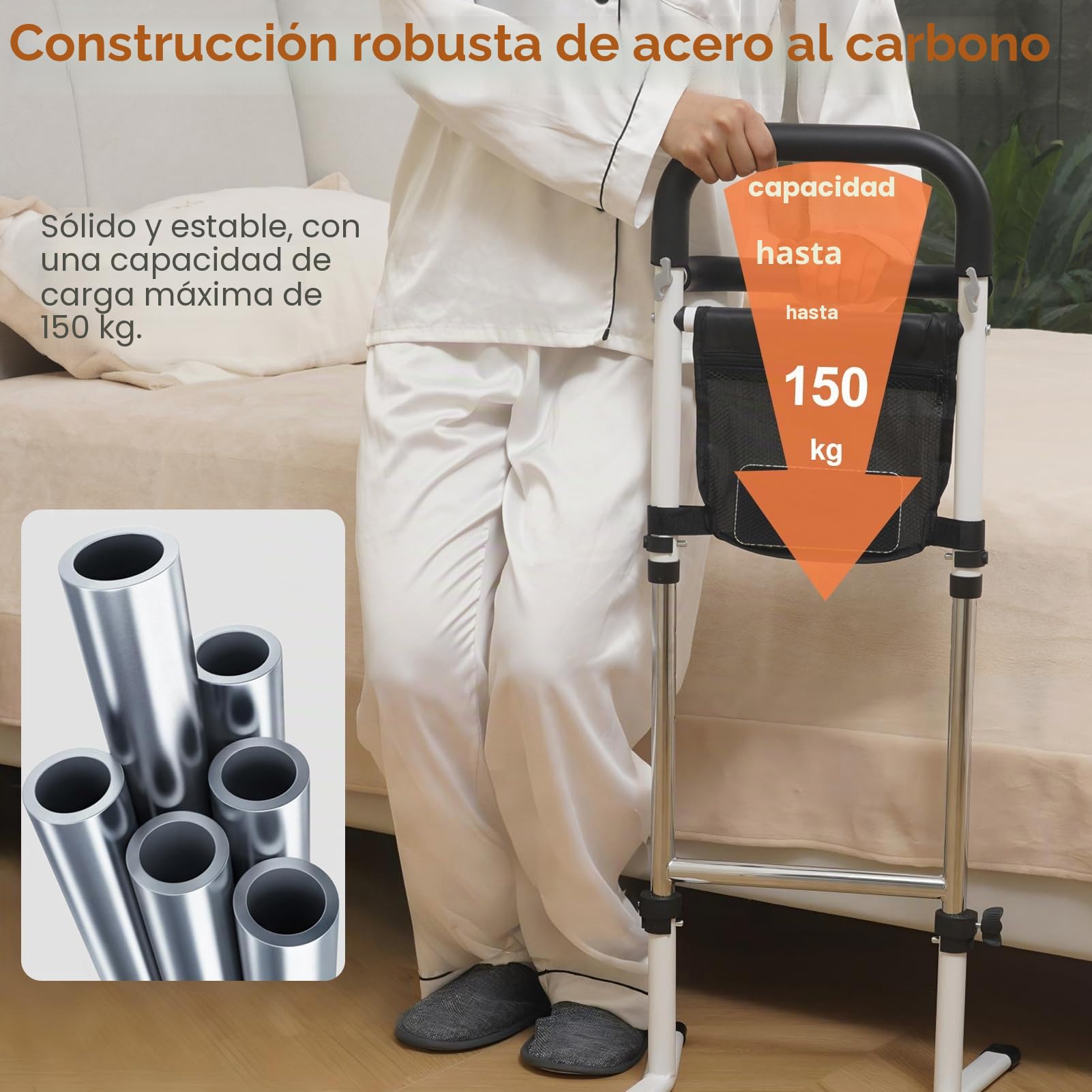 Ayuda para Levantarse y Sentarse para Personas Mayores, Altura Ajustable en 5 Marchas, Asistencia en la Cama/Sofá/Inodoro, con Bolsillo y Sensor de Luz, Capacidad Máxima de Carga 150 kg