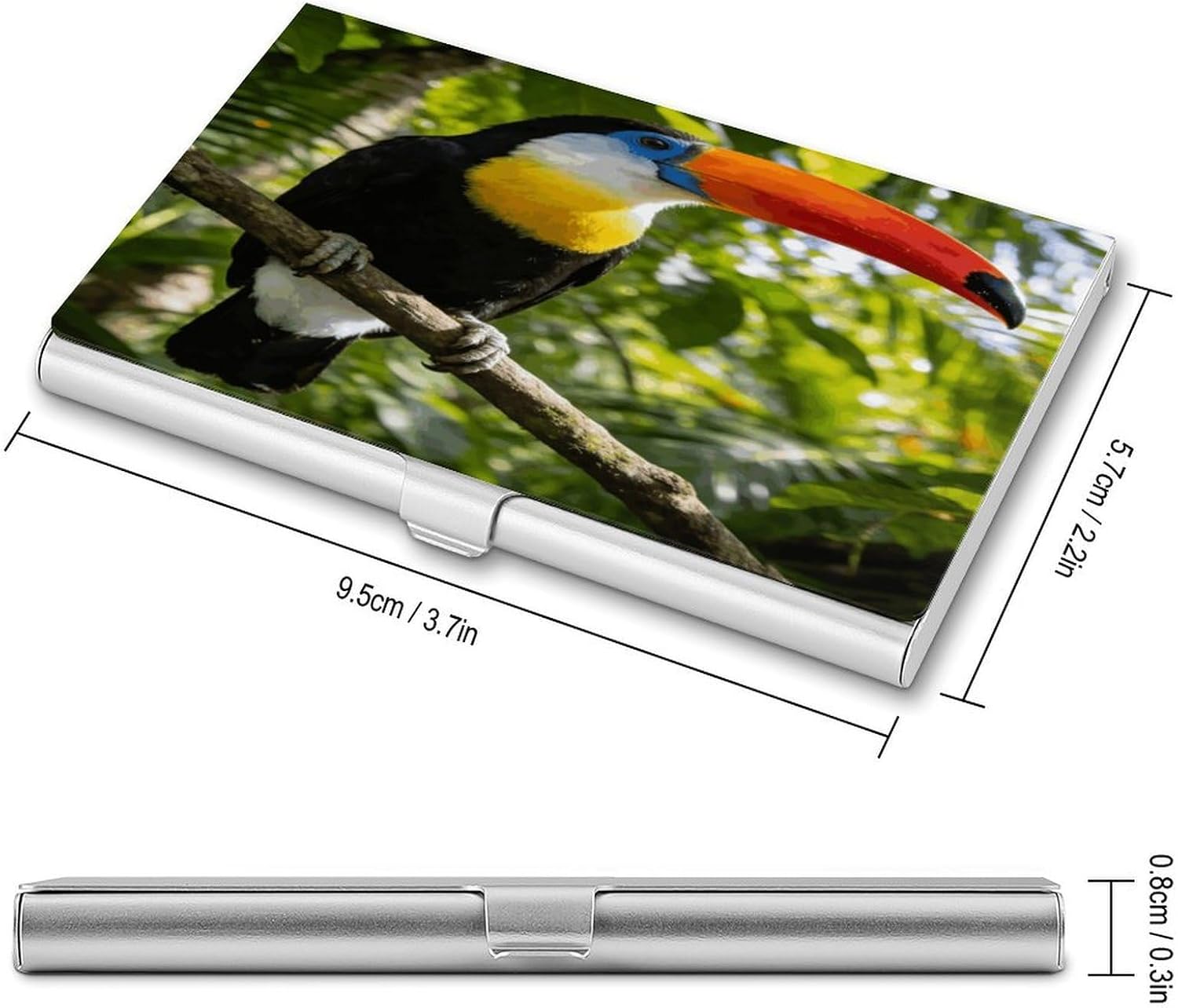 Personalized Toucan Business Card Case Ultra-Thin Aluminum Alloy Business Card Holders with Buckle Style Shut Lightweight Business Card Wallet for Men Women