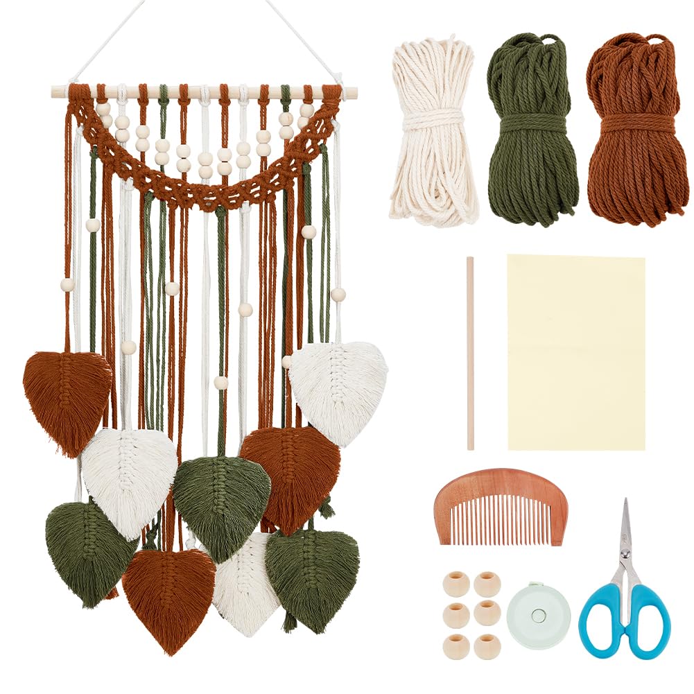 ORIGACH Kit de suspension murale en macramé à faire soi-même pour adultes débutants et adultes, tapisserie murale bohème pour salon, chambre à coucher, marron, beige et vert