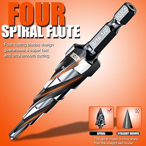 Miniatura 7 de Juego de brocas con paso de flauta en espiral para metal, cobalto M35, 316 a 12 pulgadas (6 tamaños), resistente al desgaste con revestimiento