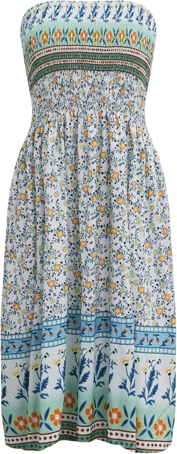 Tube Top Dress Boho Floral Summer Beach Csual Sun Dresses Strapless Dress for Women Red S - Image 5