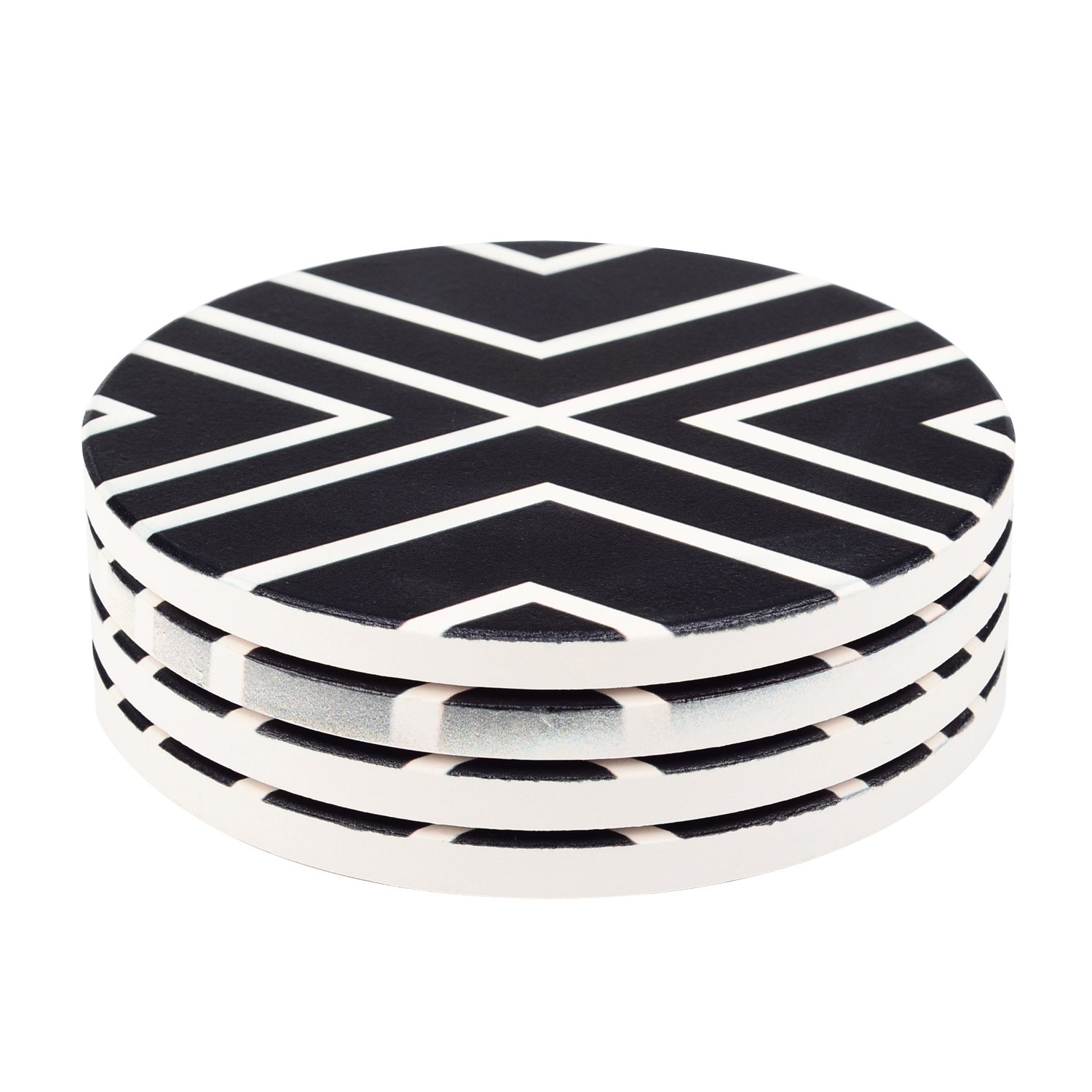 Geometric Round Absorbent Natural Ceramic Thirsty Stone Coaster Set for Drinks - Set of 4