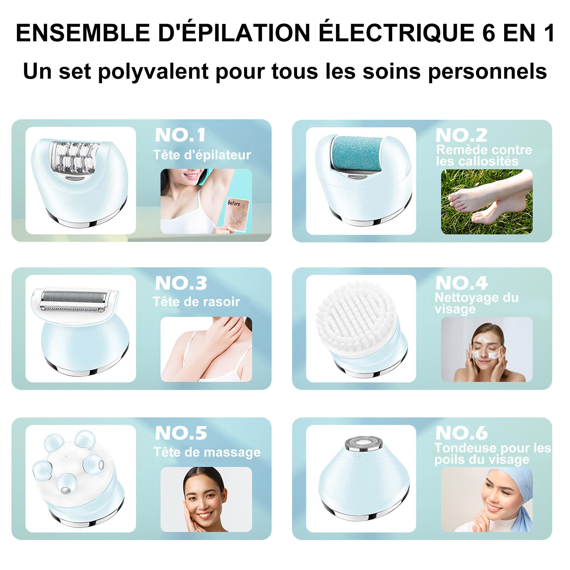 VGR 733 Épilateur pour femme, 6 en 1, sans fil et rechargeable, épilateur pour le visage, les jambes, les aisselles, rose