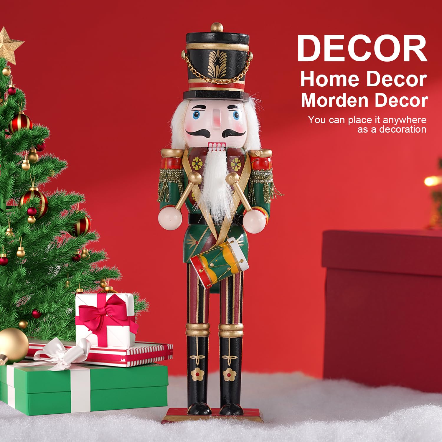 Schiaccianoci Figure in legno Soldati Schiaccianoci, 30cm Decorazione tradizionale del camino di Natale Figure Decorazione per la casa Decorazione di Natale Decorazione di Natale(Il batterista)