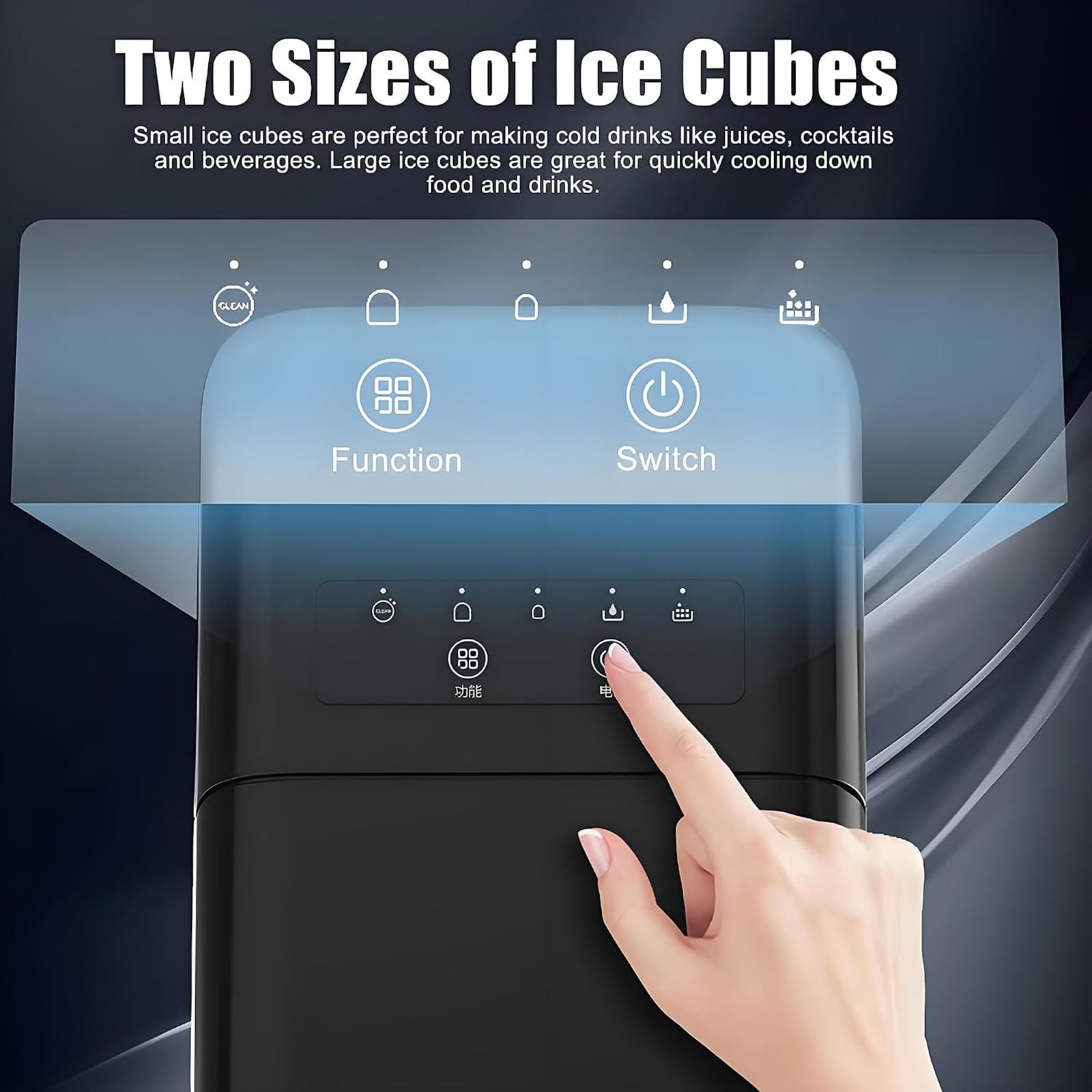 Máquina para hacer hielo en pepitas de 1,5 l, 2 tamaños de hielo en | Pantalla táctil LED autolimpiante, hielo listo en 6 minutos, para el hogar, cocina, oficina, bar