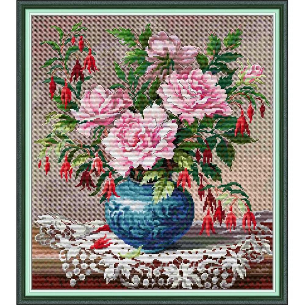 JOYSEWING Cross Stitch Kits Flower Classic Series Stamped Embroidery Starter Sets for Beginners DIY Home Decoration 11CT-Oil Painting Printed (Roses