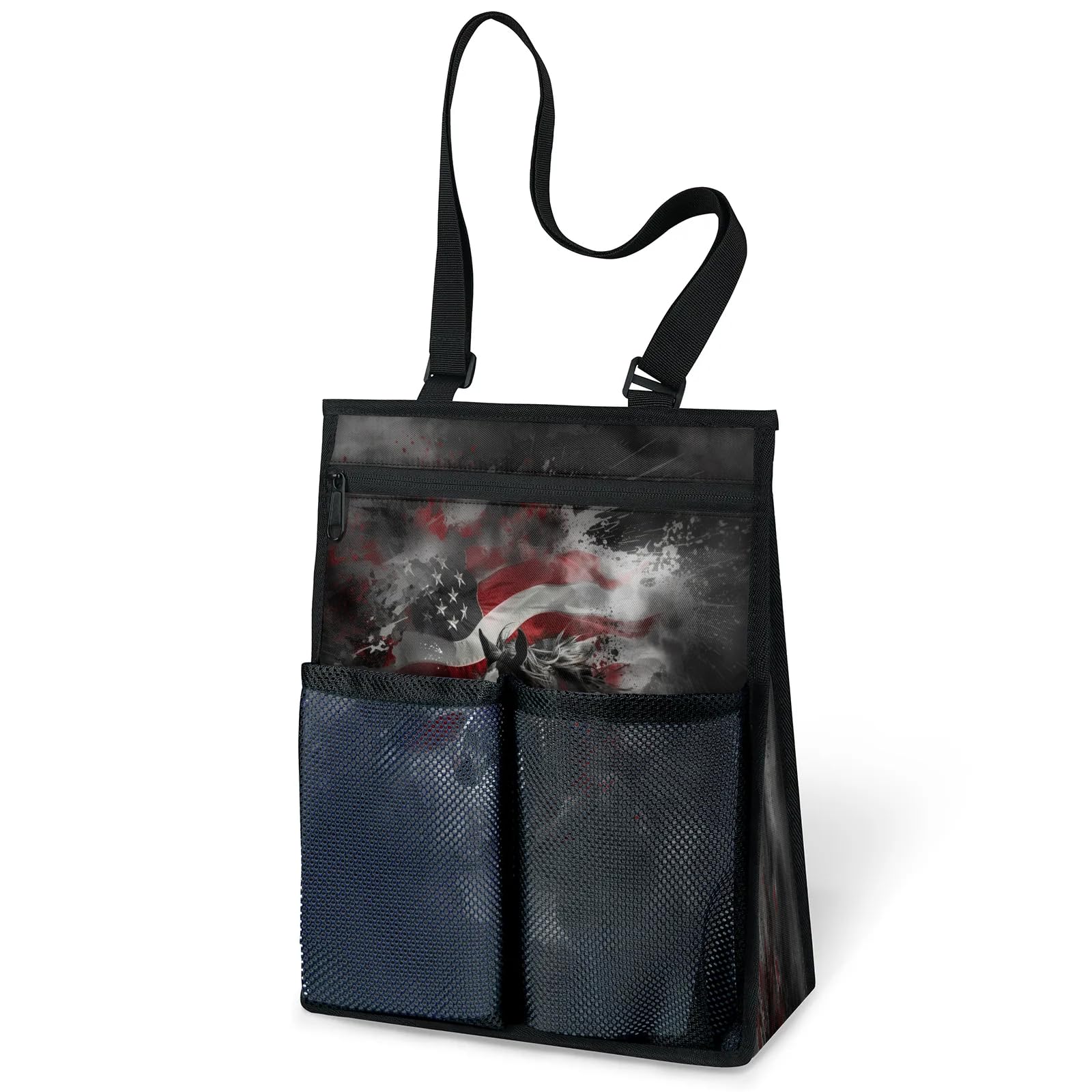 Ourtheme American Flag Horse Portable Shower Bag for Travel Gym Camp Beach Tote Shower Caddy Bags Hanging Toiletry
