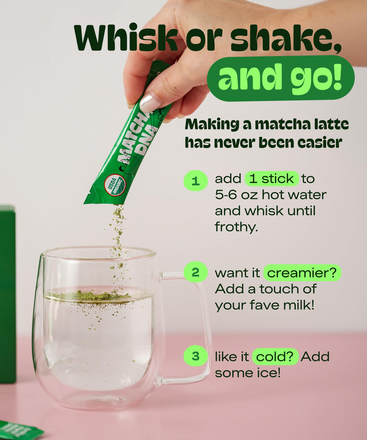 MatchaDNA Organic Matcha Powder Sticks x15 Pack 1 5g Each Instant Organic Matcha Macha Green Tea Blend Unsweetened — view 4