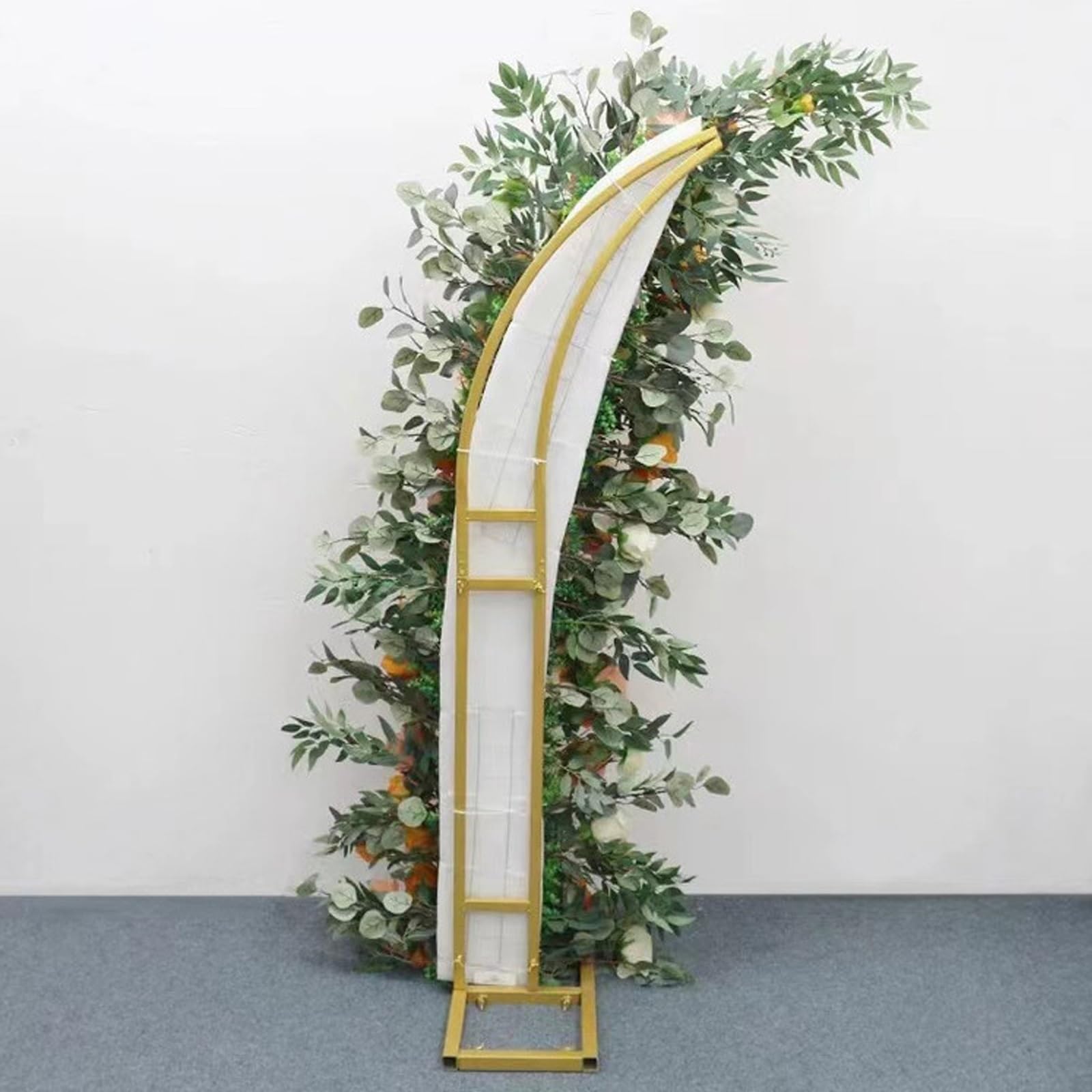 Metalowy łuk ogrodowy na tło ślubne, stojak na balony w kształcie półksiężyca, wsparcie dekoracji ceremonii, biały, 209 cm i 250 cm, regulowane rozmiary