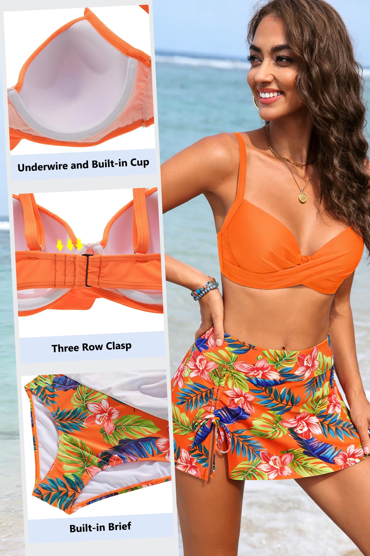 Damen-Badeanzug mit Rock – Bügel-Bikini-Set, zweiteiliger Badeanzug
