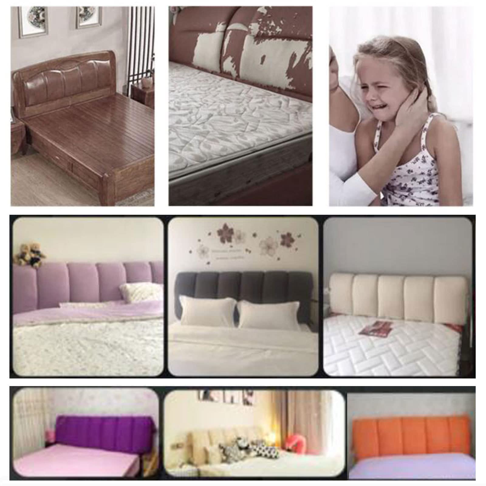 Testata Letto Cuscini Matrimoniale Copri Testiera Da Letto Velluto Imbottito Anticollisione Protezione Fodera Legno/Ferro/Pelle Copertura Testiera Letto Decorazione(170x60cm,Beige)