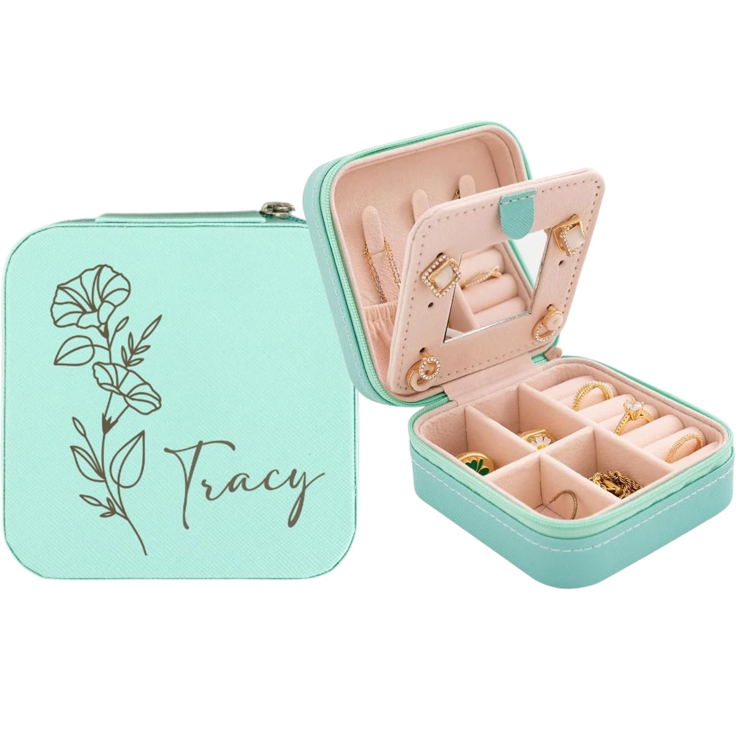 Personalized Jewelry Box for Women Custom Travel Case for Rings Earrings Necklaces Gift for Bridesmaid Daughter Mom Teacher