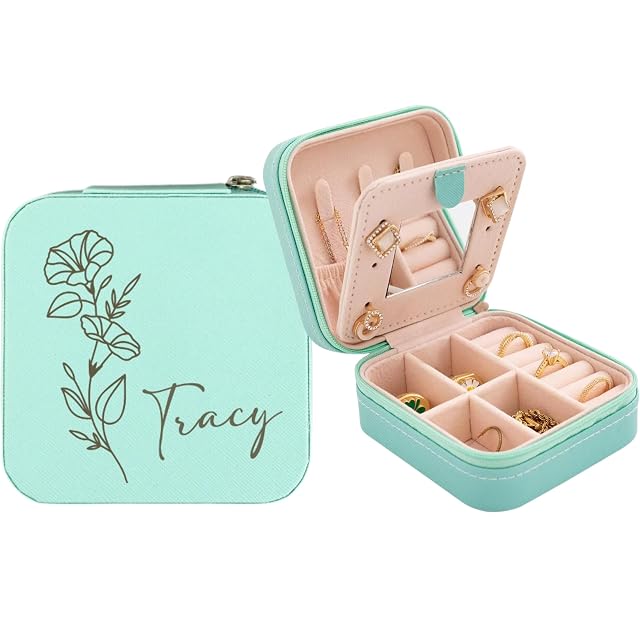 Personalized Jewelry Box for Women Custom Travel Case for Rings Earrings Necklaces Gift for Bridesmaid Daughter Mom Teacher
