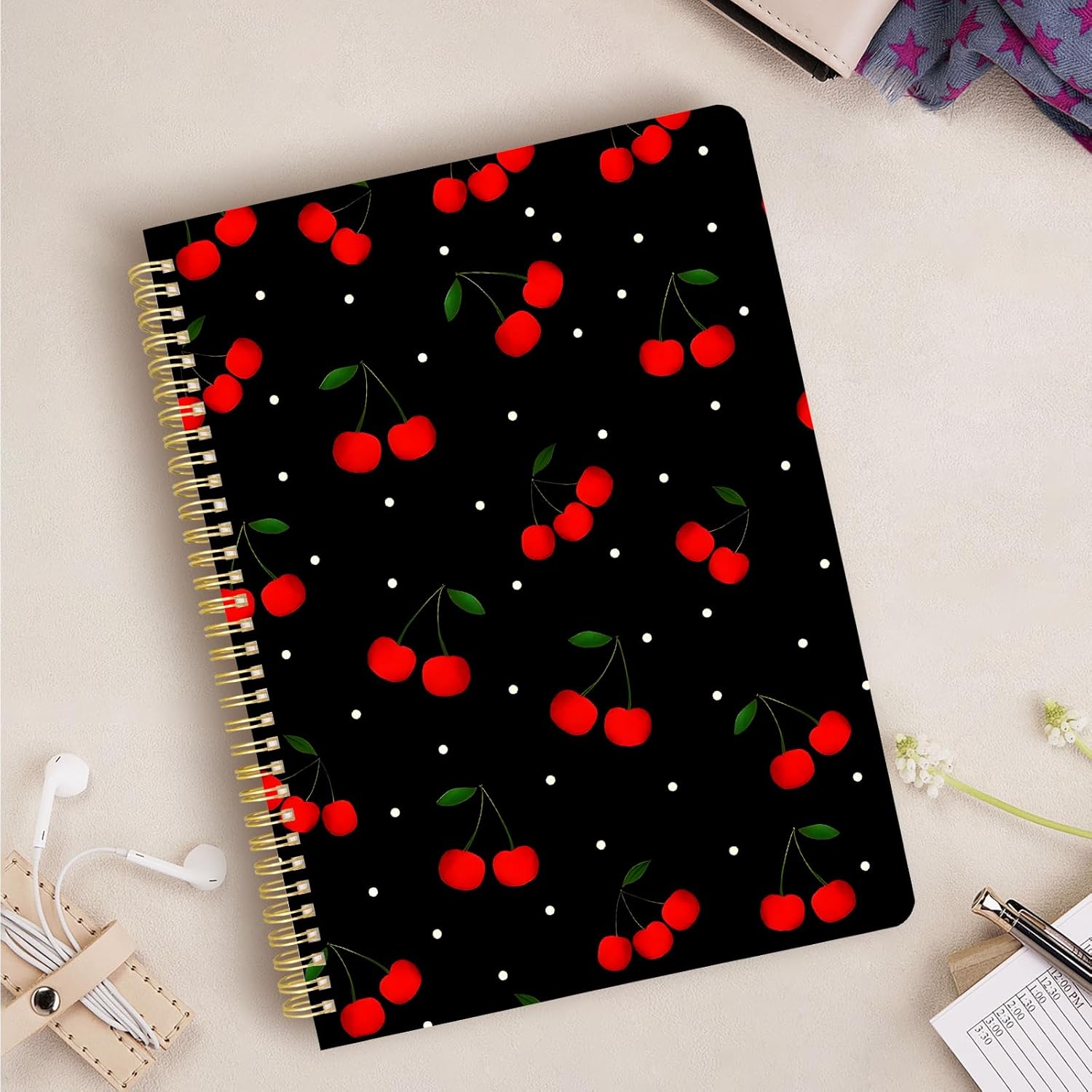 Cute Spiral Notebook journal A4 Aesthetic Pretty Design for Women Girls Kawaii with Pocket, 8.5 x 11 inch, Lined, Cherry - Image 5