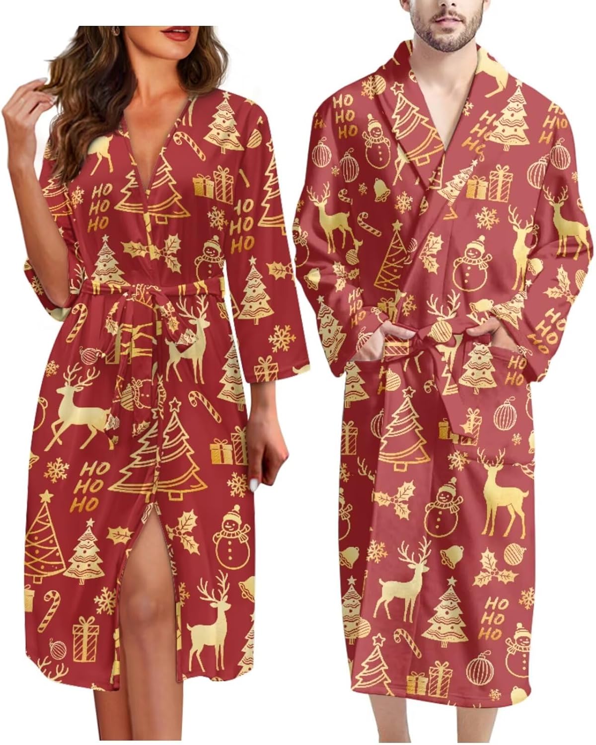YEXIATODO Matching Christmas Robes for Couples Xmas Robe Full Length Warm Soft Long Bathrobe Set Spa Robes