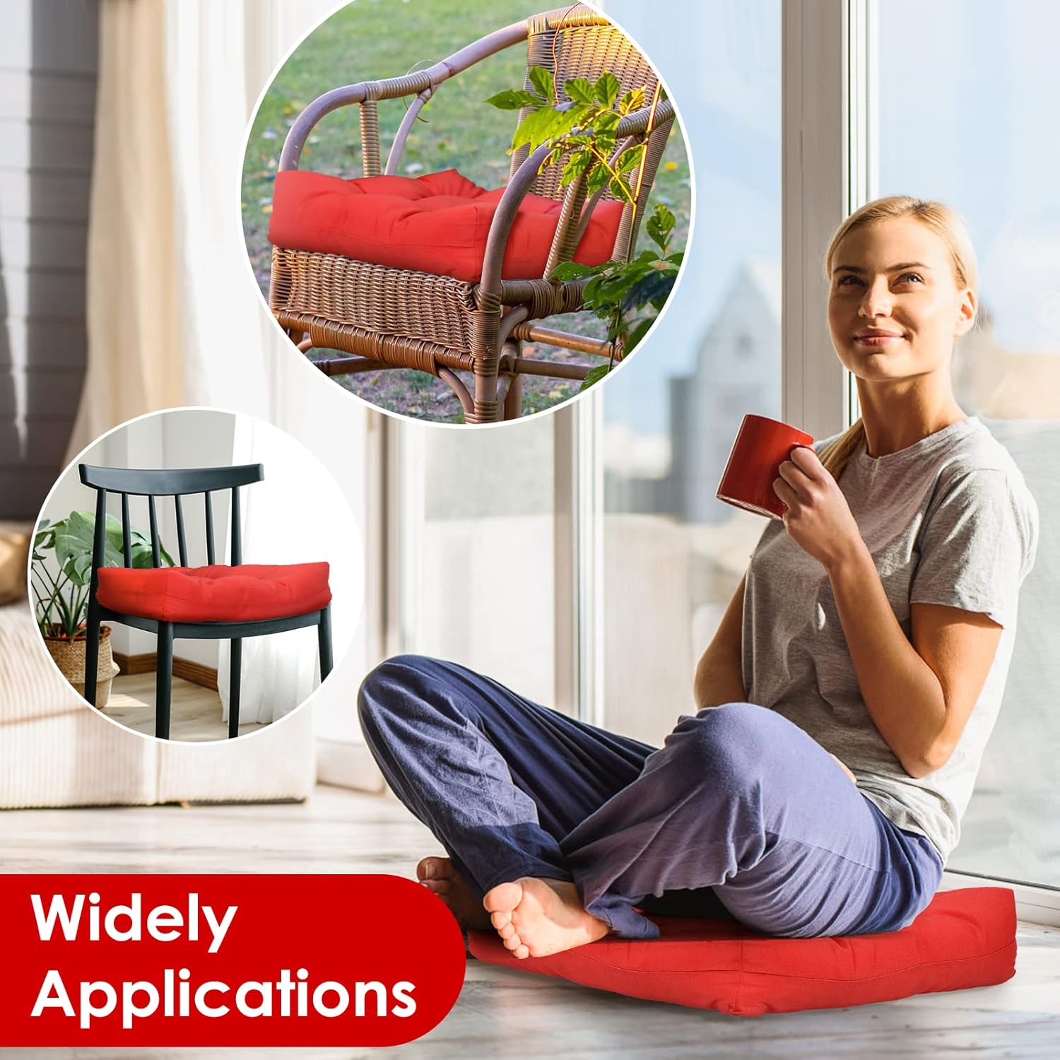 Giantex Set of 4 Tufted Patio Cushions, 4" Outdoor Seat Cushions, Waterproof & High Elasticity for Comfortable Sitting Experience, Square Chair Cushions for Indoor Outdoor Use, Red