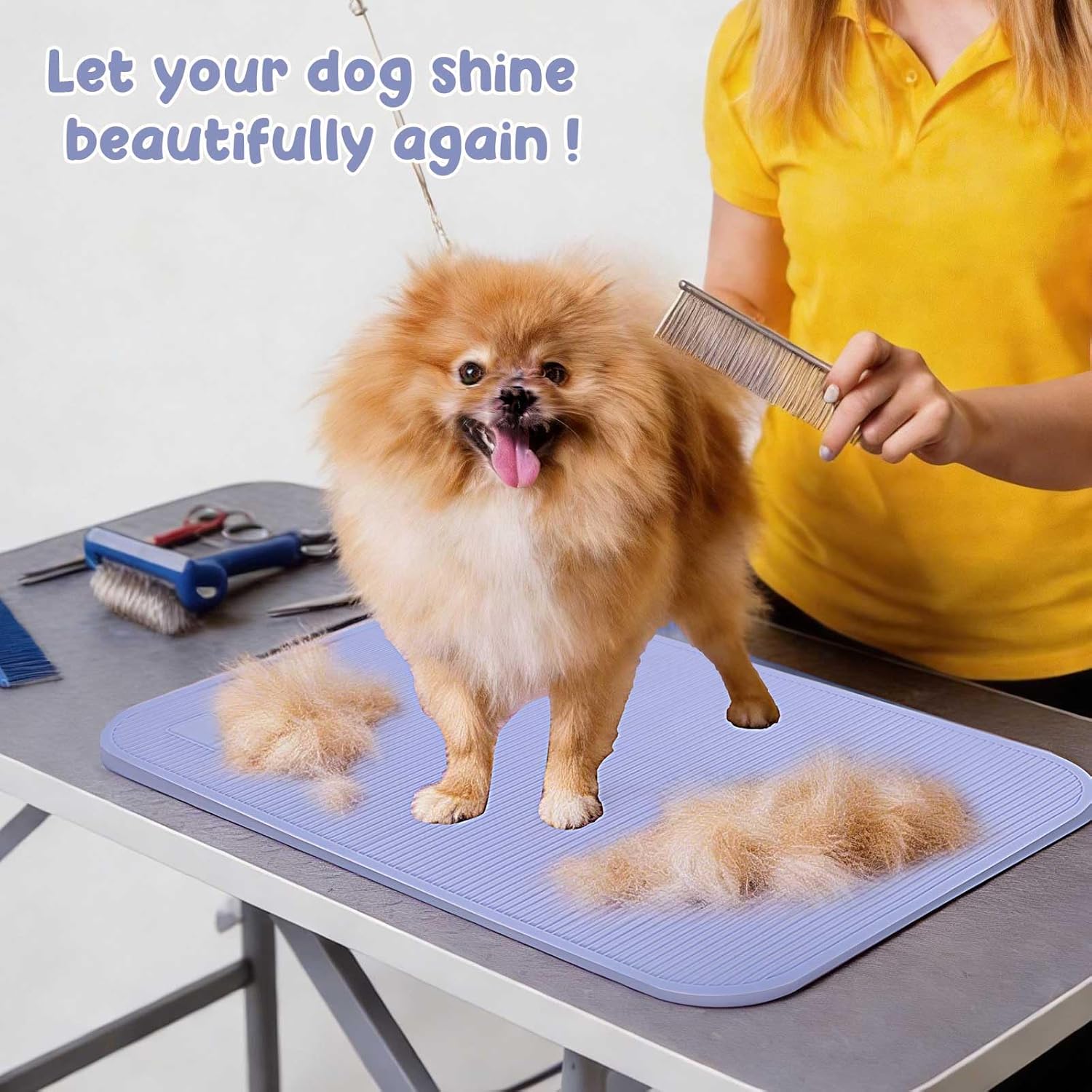 Dog Grooming Table Mat Pad Non Slip，Silicone Durable Premium Non-Slip Dog Bath Mat，Slip Mat - Bathing Mat for Pets，22.45inchX15.75inch (Blue)