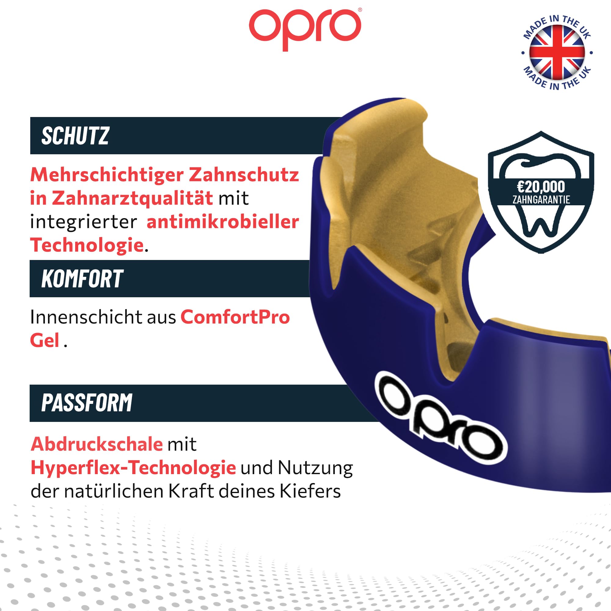 OPRO Mundschutz für feste Zahnspangen Instant Custom-Fit - Zahnschutz für Boxen, Kampfsport, MMA, Hockey & Rugby - Für Erwachsene & Kinder Alter 10+ - Einfach anzupassen - Mit zahnärztlicher Garantie
