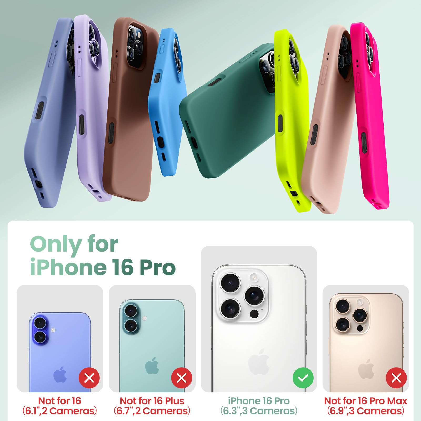 Cordking Schutzhülle für iPhone 16 Pro, Silikon, ultradünn, stoßfest, mit weichem kratzfestem Mikrofaserfutter, 6,3 Zoll, Schwarz