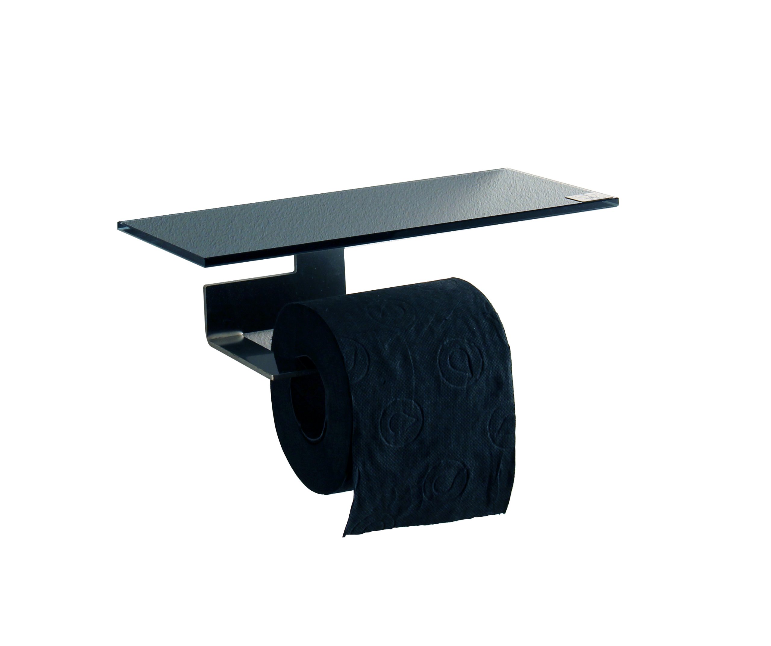 WC Rollenhalter/Toilettenpapierhalter mit Abstellfläche/Ablage aus schwarzem Glas/L - Made in Germany -