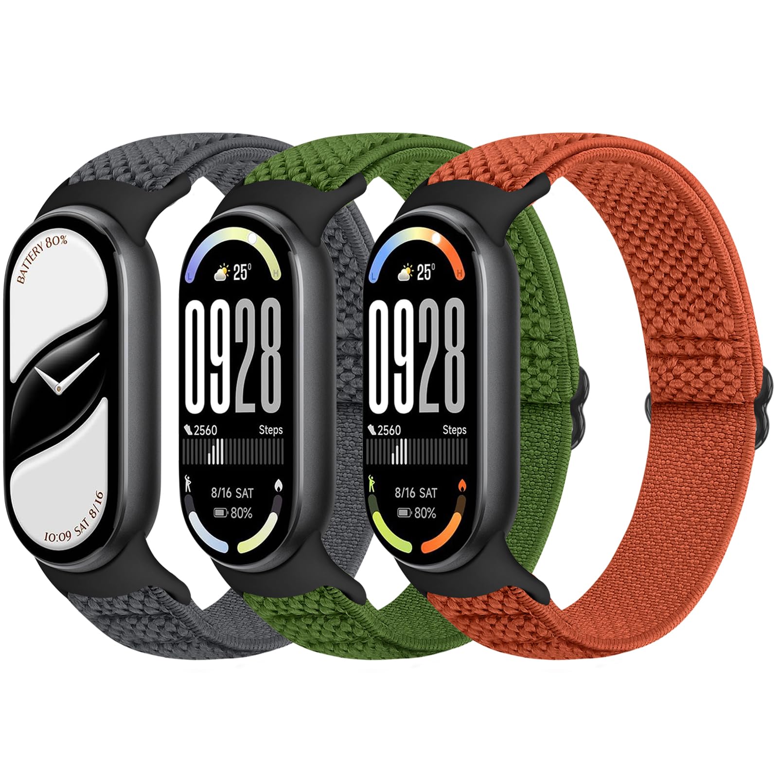 Elastic Bands Compatible with Xiaomi Smart Band 10/9/8 for Women Men, Stretchy Solo Loop Soft Nylon Elastic Strap Replacement Wristband for Xiaomi Mi Band 10/9/8,3 PCS