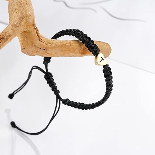 Miniatura 3 de Gold Heart Initial Bracelets for Women Gifts - A-Z 26 Letters Initial Charms Bracelet Handmade Rope Braided Adjustable Jewelry