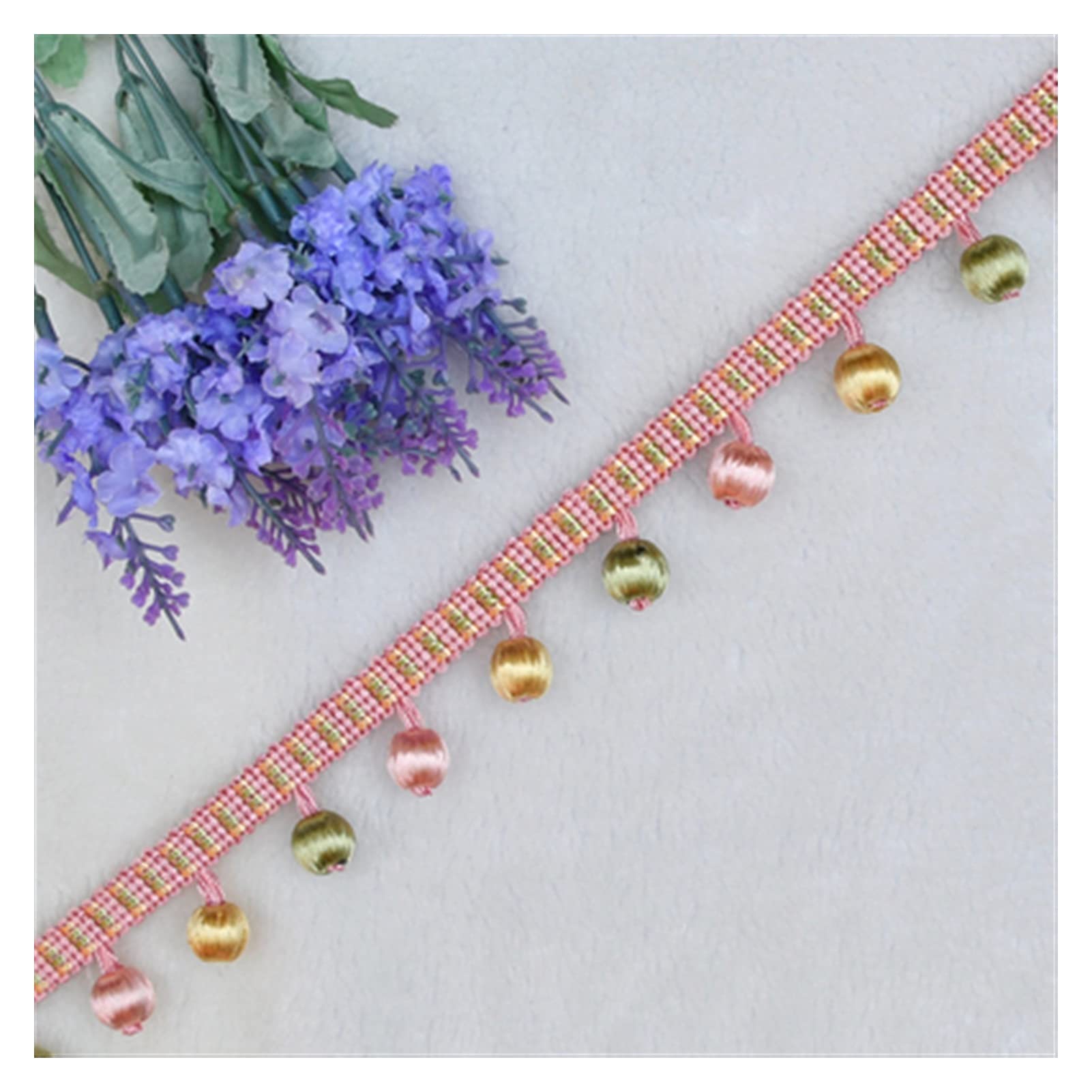 Franges Garniture Gland Gland 3Yard Rayonne Perles Dentelle Gland Frange Boule Rideau Canapé Nappe Accessoires Pom Dentelle Garniture DIY Décoration (Couleur : Rose) (Couleur : Roze) (Roze)