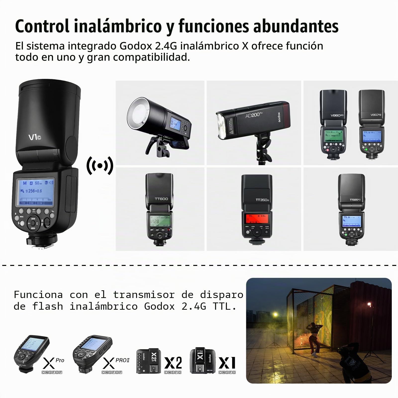 Godox V1-C Redonda Cabeza Cámara Flash para Canon, 7.2V 2600mAh Lithimu Batería 2.4G X Inalámbrica HSS 76Ws para Canon 6D 7D 50D 60D 1DX 580EX II 5D Mark Cámara
