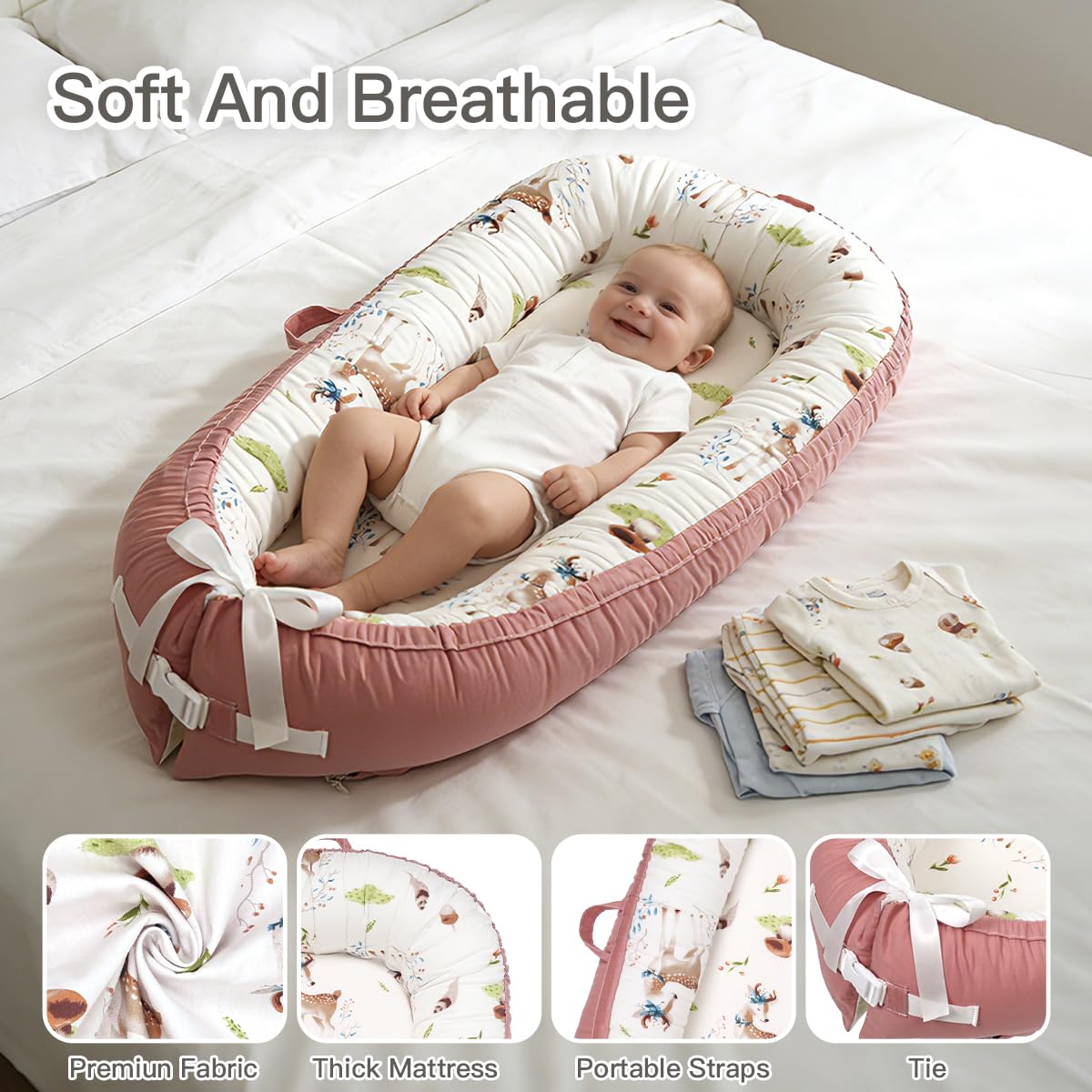 Baby Lounger | Organic Cotton Infant Lounger | Reversible, Adjustable & Portable Floor Lounger | Soft, Breathable, Washable Cover