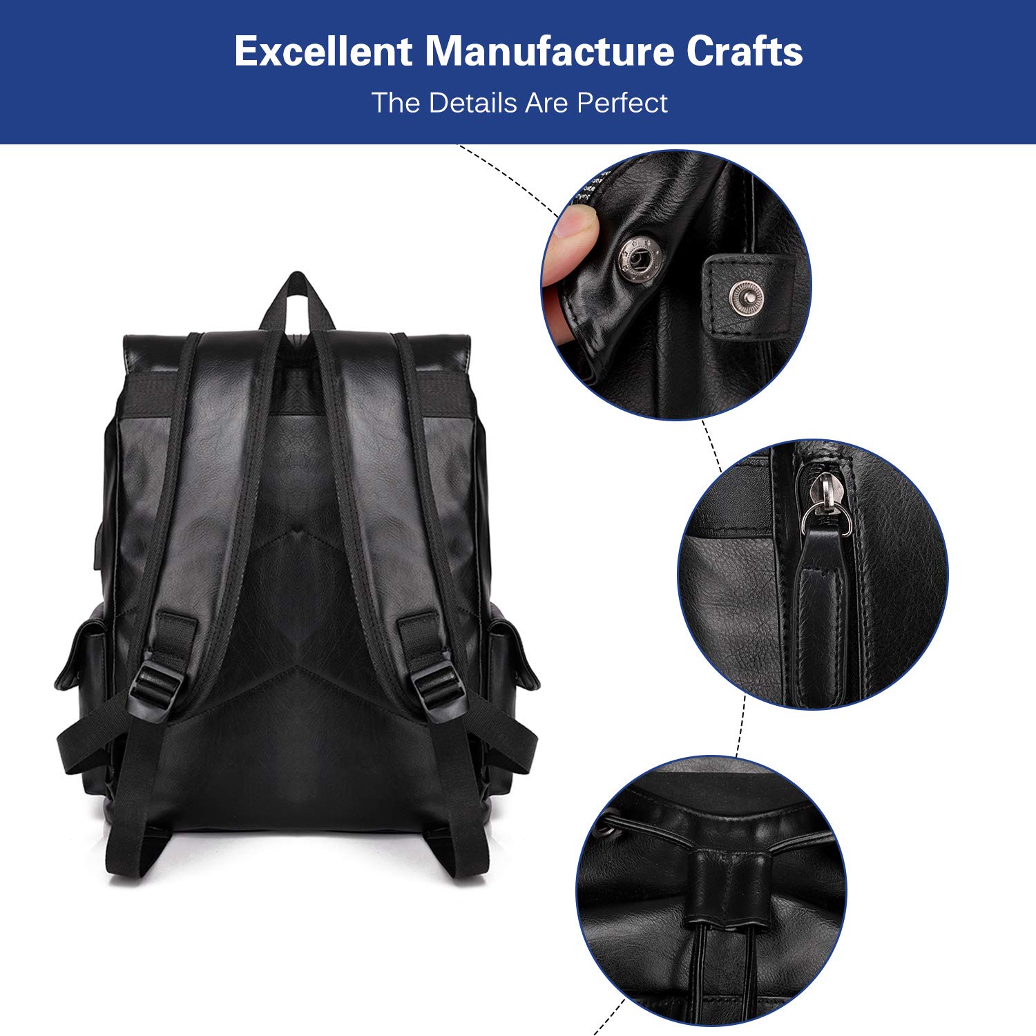 ADITAM Zaino Impermeabile PU Daypack con USB per Laptop da 15,6 Pollici Ragazzi College Bag Uomini Field Pack High School Bag Zaino Outdoor Viaggi Campeggio Escursionismo Zaino Fanteria Pack Marrone